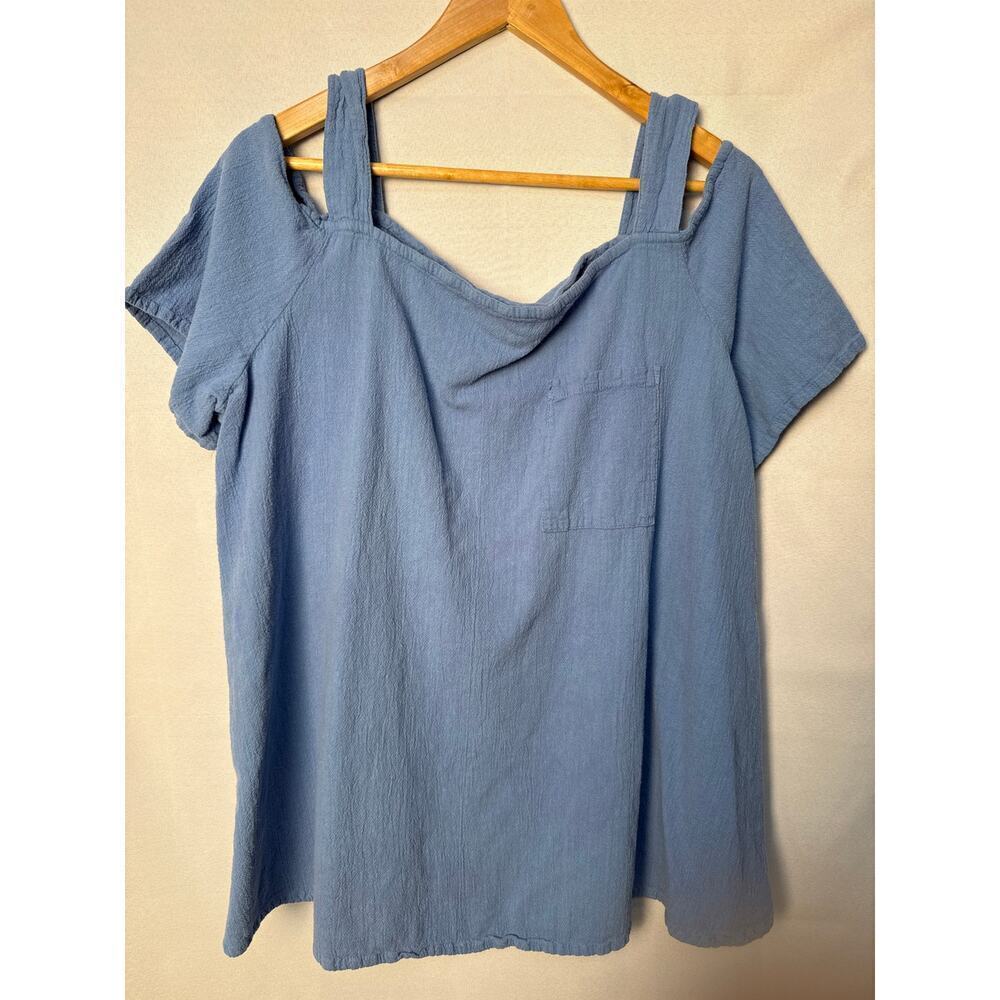 Women’s Dunes Blue Square Neck Cold Shoulder Shirt Sz XL